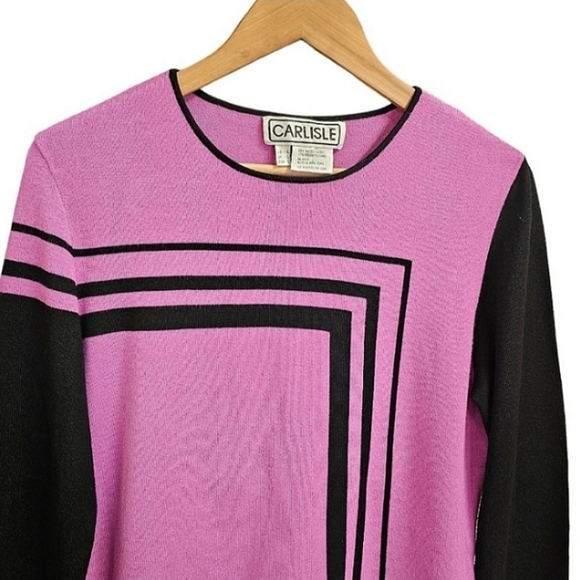 Carlisle Colorblock Ponte Knit Sweater Sz Large Womens Pink Black Stretch Office - Picture 6 of 9